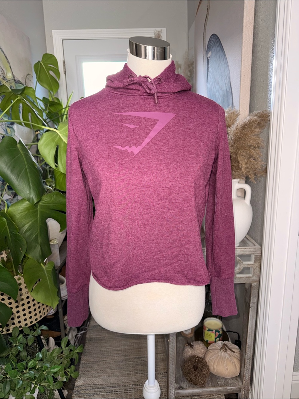 Gymshark Cross Back Heather Plum Pullover Hoodie - Logo Front